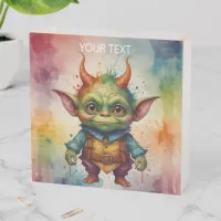 Cute funny little goblin creature vivid color wooden box sign