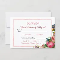 PInk Roses Floral Striped  Wedding RSVP card