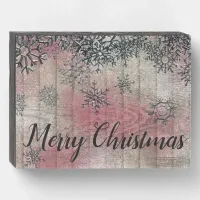 Snowflakes on Wood Merry Christmas Wooden Box Sign