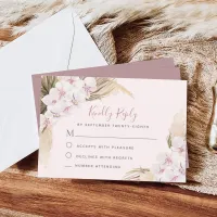 Pampas Grass Orchids Floral Tropical Wedding RSVP Card