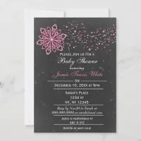 chalkboard Winter Snow pink Baby shower Invitation