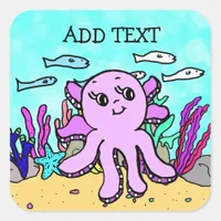 Add Text to this  Purple Octopus Square Sticker