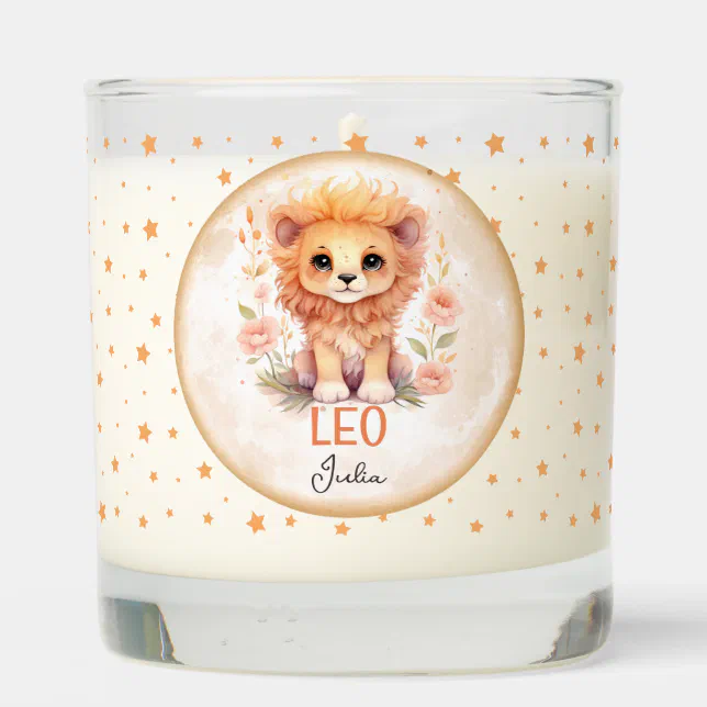 Cute Watercolor Illustration Leo Zodiac Name Scented Candle