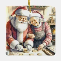 Mr and Mrs Claus Baking Cookies Custom Christmas Ceramic Ornament