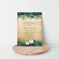 Rustic Vintage Green Floral Butterfly Quinceañera  Invitation