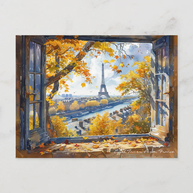 Eiffel Tower in Watercolor Paris France Travel Art Postcard