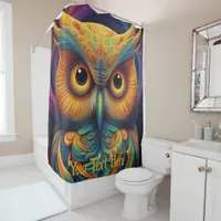 Cosmic Owl: Vibrant Wisdom Shower Curtain