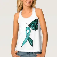 Teal Ovarian Cancer Awareness Ribbon & Butterfly Tank Top