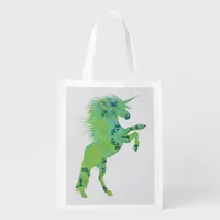 Pretty Blue and Green Unicorn Grocery Bag