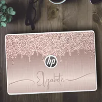 Rose Gold Girly Glam Brushed Metal Glitter Drips  HP Laptop Skin