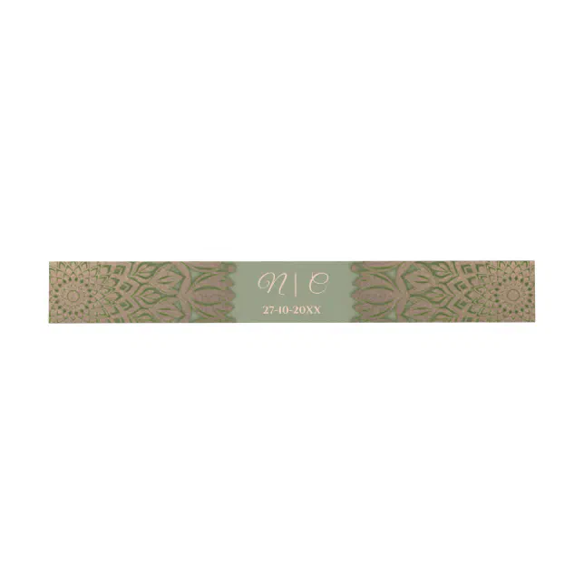 Elegant Modern Sage green & gold classic mandala Invitation Belly Band