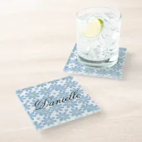 Blue Floral Pattern - Glass Coaster