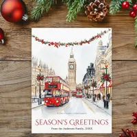 Watercolor Sketch Big Ben London Travel Christmas Holiday Postcard