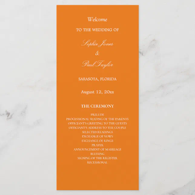 Vibrant Orange Wedding Program