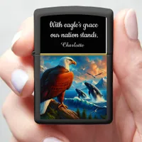 Eagle watches whales breach at sunset zippo lighter