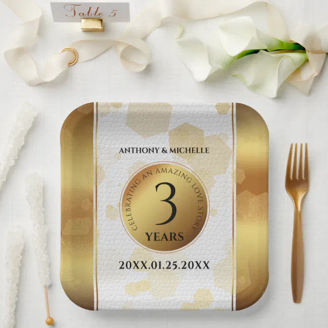 Elegant 3rd Leather Wedding Anniversary Paper Plates