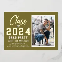 2024 Grad Party | Muddy Green Photo Graduation Foil Invitation