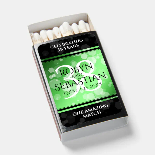 Elegant 38th Emerald Wedding Anniversary Matchboxes