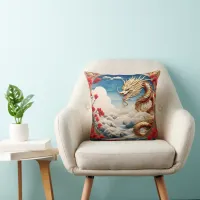 Fire breathing dragon red blue and gold scales throw pillow