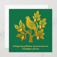 Partridge In A Pear Tree Emerald Green Christmas Holiday Card