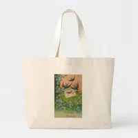 Vintage Birthday Postcard Birds and Flowers Large Tote Bag