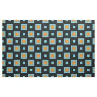 Black Turquoise & Orange Squares Geometric Pattern Fabric