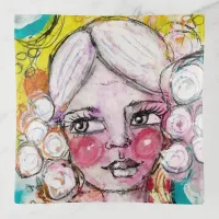 Cute Bubble Hair Girl Art Turquoise Yellow Orange Trinket Tray