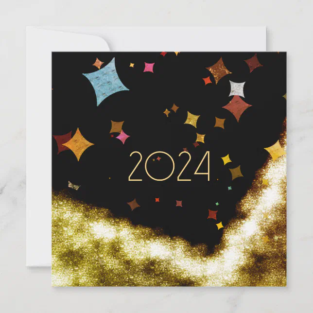 2024 new year with gold and confettis invitation