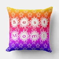 Best Mom Stars White Neon and Colorful Background Throw Pillow