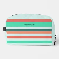 Personalized Peach Aqua Striped Pattern Modern Dopp Kit