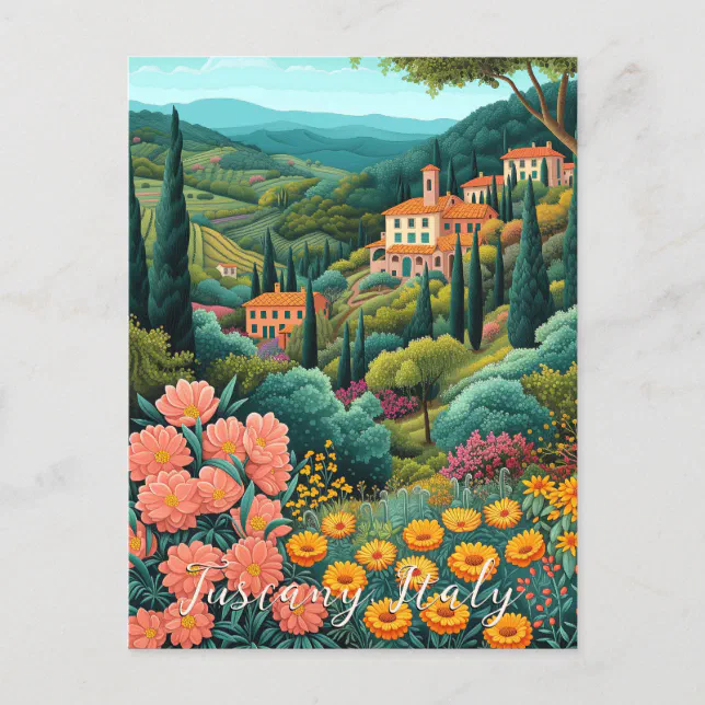 Tuscany Landscape Painting | Italy Travel | Art Postcard