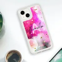 Pretty Stars Pink Clouds And Fancy Chic Script  OtterBox iPhone 14 Case