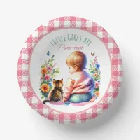 Little Girl and Kitten | Watercolor Baby Shower Paper Bowls
