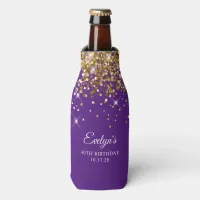 Gold Glitter Royal Purple 40th Birthday Bottle Cooler