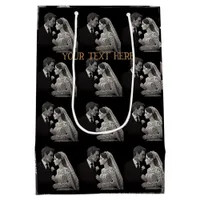 Bride & Groom Delicate White on Black Medium Gift Bag