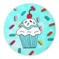 Whimsical Blue  Cupcake with Cherry on Top Ceramic Knob