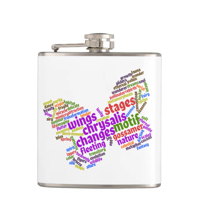 Inspirational Elegant Butterfly Tag Cloud Hip Flask