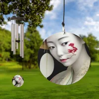 Japanese Floral Geisha Red Gold Fantasy Art Poster Wind Chime