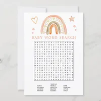 Boho Rainbow Baby Shower Word Search Game Invitation