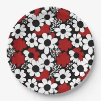 Pretty Floral Pattern in Red, Black and White Paper Plates