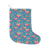 Multicolored Watercolor Hearts Valentine Stocking