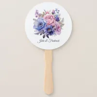 Petal Pink, Cornflower Blue & Mauve Purple Wedding Hand Fan