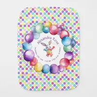 Cute Colorful Watercolor Bunny and Polka Dots Baby Burp Cloth