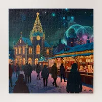 Enchanting Christmas Market Town Winter Wonderland Jigsaw Puzzle