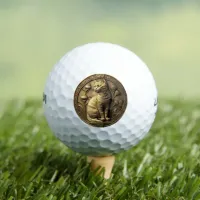 Gold Sitting Cat Medallion Golf Balls