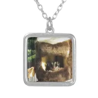 Sugar Glider in Furry Tree Truck Hanging Bed Silver Plated Necklace