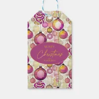 Magenta Gold Christmas Pattern#6 ID1009 Gift Tags