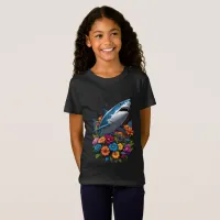 Great White Shark T-Shirt with floral design