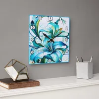 Blue Lilies in Artistic Floral Arrangement Square Wall Clock