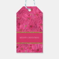 Fuchsia colored poinsettias, floral pattern custom gift tags